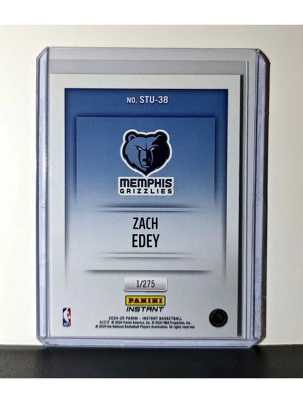 Zach Edey 2024-25 Panini NBA Studio #38 Rookie Card Memphis Grizzlies 1/275